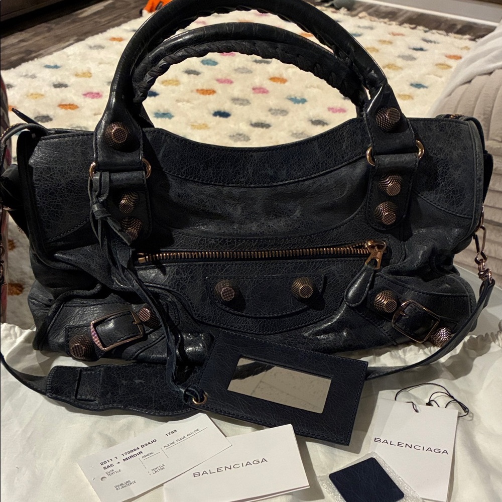 Balenciaga Dark Knight Lambskin Leather Giant 21 Rose Gold Motorcycle City Bag